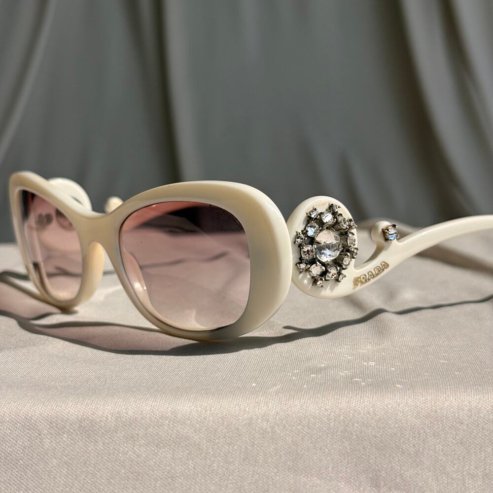 Prada Crystal Absolute Collection 33P Minimal Baroque Sunglasses White Crystal - Picture 13 of 16